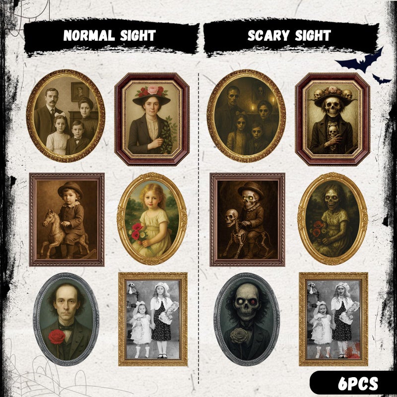 Lansian Halloween Decorations Indoor Scary Wall Decor, 6Pack 3D Changing Face Moving Picture Frames Portrait, Gothic Horror Poster Castle Haunted House Mansion Decor Decoration Party Supplies - Image 3